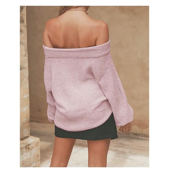 WYATT Oversized Pink Off Shoulder Sweater - Picture 3 of 4